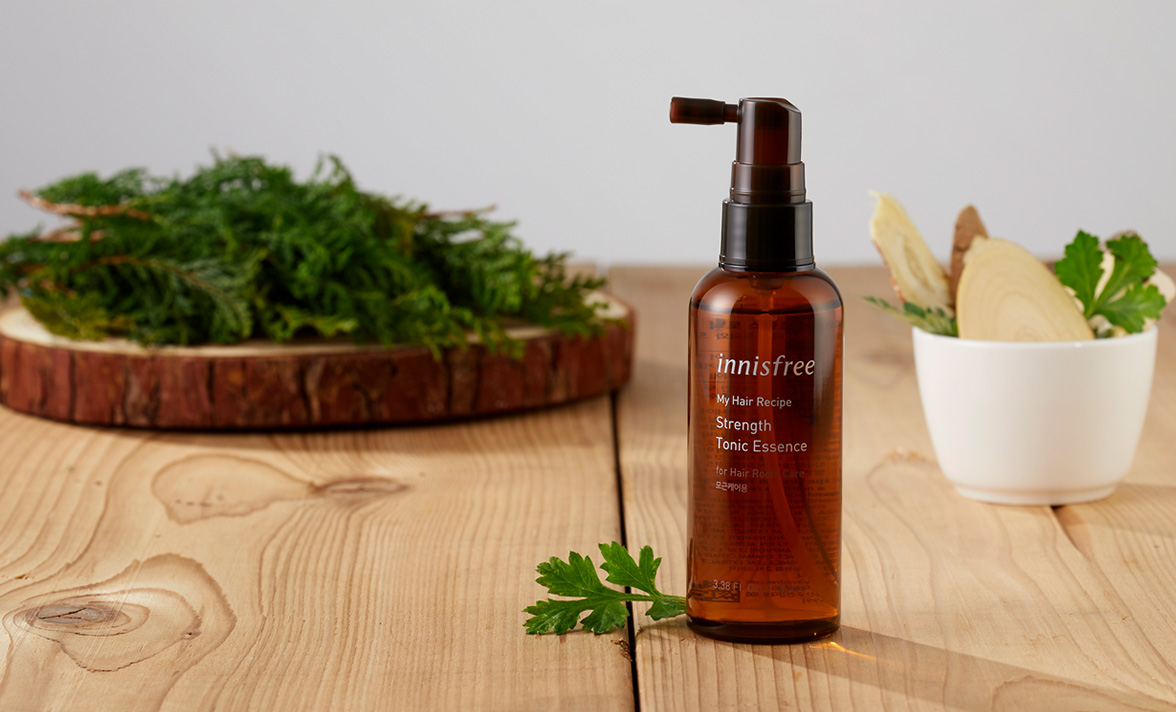 Innisfree My Hair Recipe Strength Tonic essence 100 ml เอสเซนซ์ โทนิก สูตรธรรมชาติ ปราศจากส่วนผสมของซิลิโคน ช่วยเพิ่มความแข็งแรงให้รากผม ให้ผมดูมีชีวิตชีวา