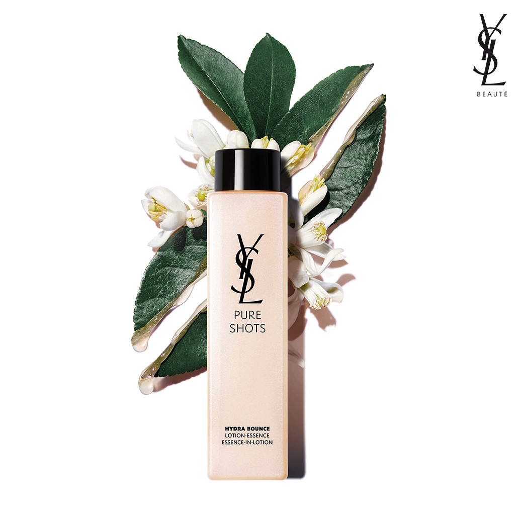 Yves Saint Laurent Pure Shots Hydra Bounce Essence-in-Lotion  น้ำตบดอกส้มเสริมความชุ่มชื้นและความสบายให้ผิว จากส่วนผสมวิตามินอีและวิตามินบี 3 ช่วยปกป้องผิวจากปัจจัยคุกคามในเมืองใหญ่ เสริมความชุ่มชื้นอย่างเต็มเปี่ยมแลดูยืดหยุ่นและนุ่มนวลอย่างยิ่ง